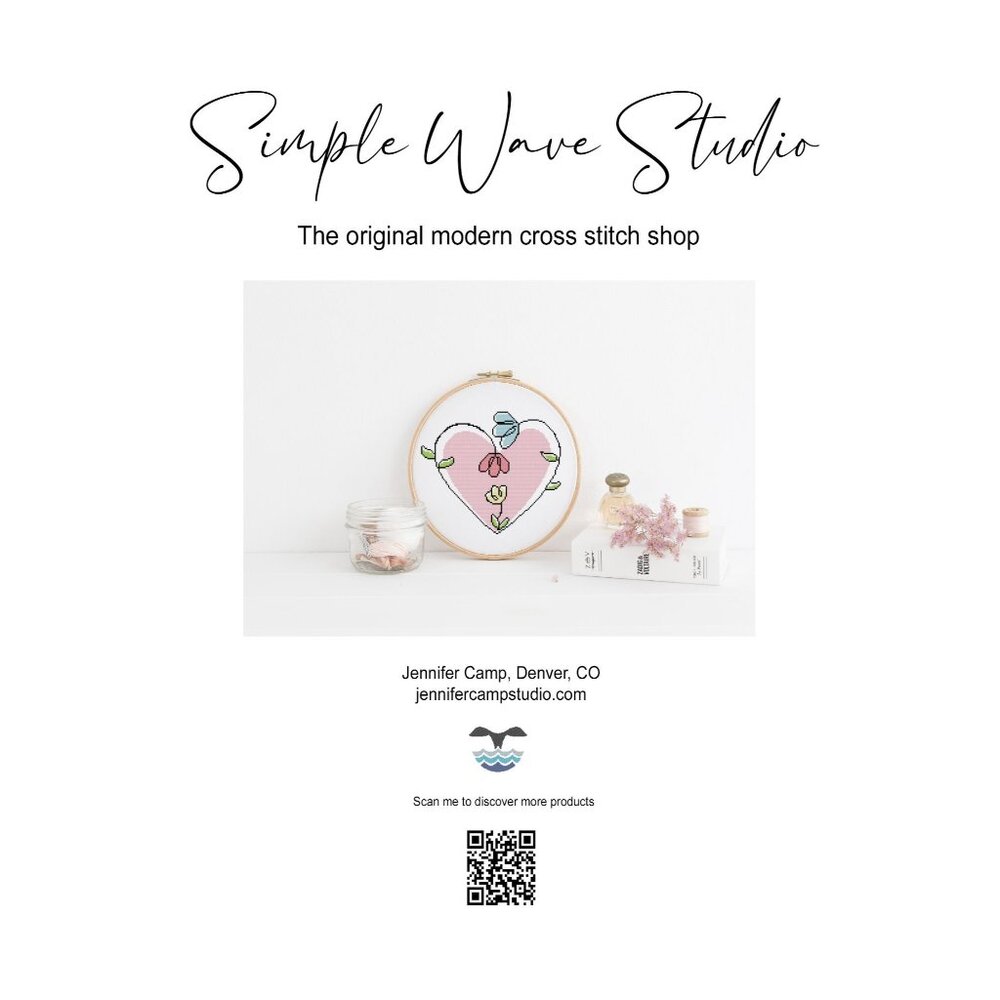 Bohemian Boho Pink Valentine Heart‎ of Flowers Counted Cross Stitch Kit